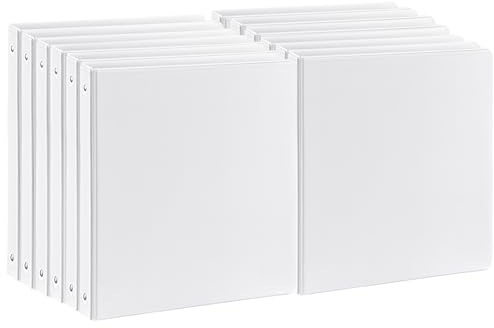 Durable 1 inch 3-Ring Binder, 1 Round Ring Binders with 2 Inside Pockets, Basic 1 in Binders, PVC- Free, Clear View Cover 1-inch-Binder Holds 8.5'' x 11''Paper for Office/School/Home（12 Pack, White