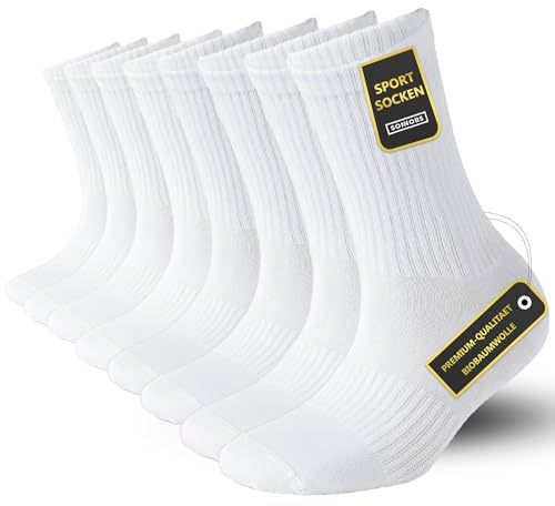 SONNORS White Tennis Socks for Men - Breathable Cotton Men's Athletic Socks - 4-Pairs Girls Sport Trainer Sock 13-15