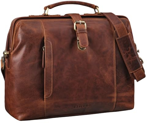 STILORD 'Casey' Vintage Handtasche Leder Damen Herren Arzttasche Echtleder Umhängetasche Retro Tasche mit Bügelverschluss Einzigartig, Farbe:kara - cognac