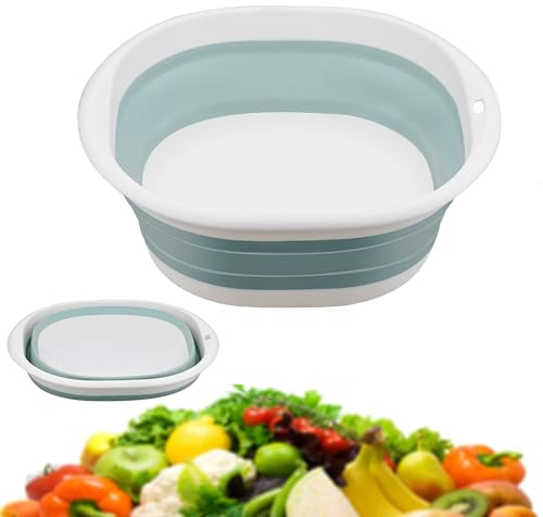 KANGSIT 5 L Collapsible Washing Up Bowl, Portable Wash Basin TPR Plastic Basket Multipurpose Outdoor Travel Basin Camping Sink, Space Saving Folding Washtub (Blue 5L)