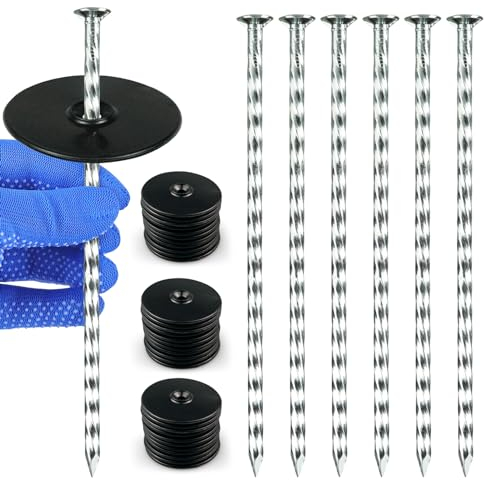 SZENSANG Anclajes de tierra galvanizados antioxidantes con 50 discos amortiguadores, 150 mm de largo, anclajes de suelo en espiral para jardín, se utilizan para césped artificial, fieltro para malas