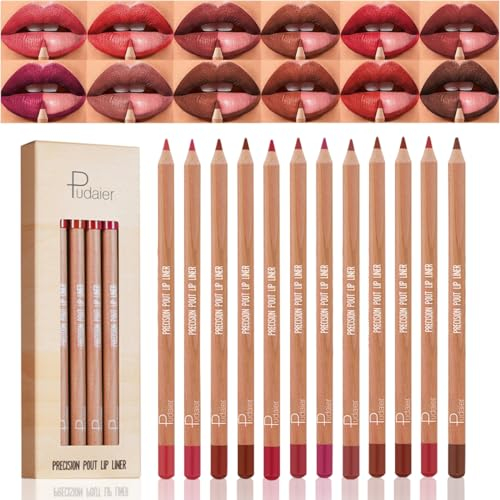 Baorder 12 Farben Matte Lip Liner Set,Wasserfeste glatte Lippenstifte Langanhaltende Slim Lip Liner Hochpigmentierte Crayon Lip für Frauen