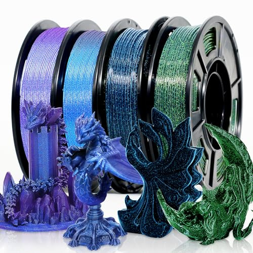 RepRapper Glitter Multicoloured Mixed 250 g x 4 Sample Pack, Shiny Galaxy PLA Filament 1.75 mm, Glow in The Dark 3D Printer Filament, Sparkle Laser Series 3D Printing Filament for 3D Printers