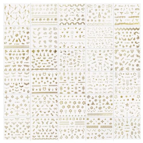 30 Hojas 3D Pegatinas Uñas, Pegatinas de Uñas Doradas, Calcomanías de Uñas Autoadhesivas 3D, para Mujeres Niñas Diseño de Uñas Accesorios de Decoración de Bricolaje