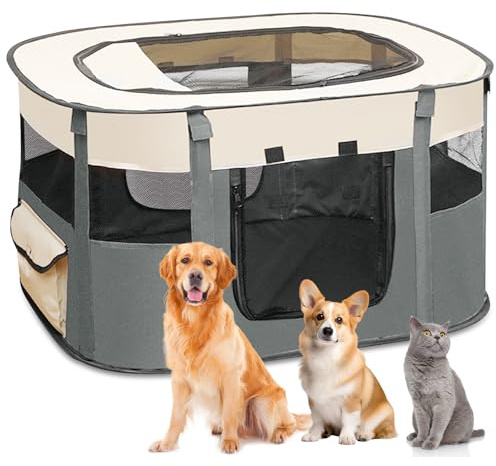 Recinto per Cani da Interno Pieghevole, Recinto per Cuccioli Grigio 110 x 85 x 58 cm, Recinto per Gatti Traspirante, Portatile Box per Cani da Interno, Recinto per Animali pour Gatti, Cani, Conigli