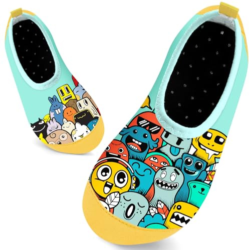 Kids Swim Water Shoes for Girls Toddlers Baby Aqua Socks for Kids Quick Dry Pool Beach Barefoot Children（Turquoise-Scrawl 28/29EU