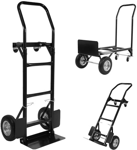 Elevon Diable Convertible 2 en 1 avec poignée télescopique, 4 Roues, Chariot à Main Robuste pour Bagages, Voyage, déménagement, Shopping, Bureau – Noir