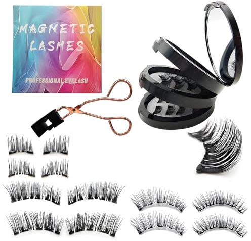 MOTIBACK 6 Paia Ciglia Magnetiche Senza Colla con pinzette, Ciglia Finte Magnetiche Naturali Riutilizzabili, Facili da Applicare e Rimuovere