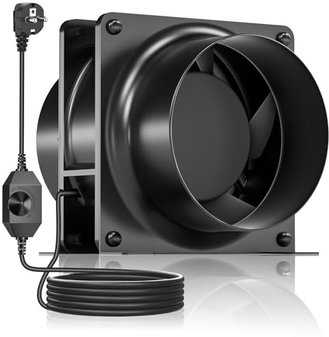 HG Power 100 mm Rohrventilator Regelbar, Abluftventilator 199m³/h Axiallüfter Leise für Küchen Badzimmer Garage Keller Growzelt, Schwarz
