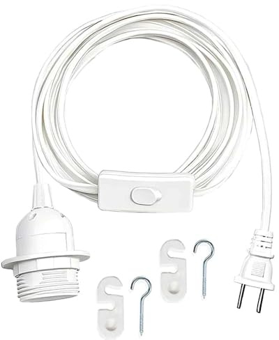 20ft Hanging Lantern Extension Cord, Pendant Light Cable with On/Off Switch - E26/E27 Pendant Light Socket, White DIY Lamp Socket for Chandeliers & Ceiling Lights