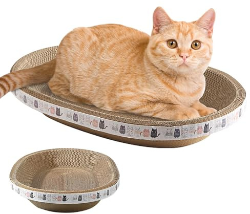Planche Gratter pour Chat - Bol en Griffoir Carton Chat Ovale 2 en 1 - Fabriqué en Papier Ondulé,Pas Facile À Tomber Ou À Casser,Forte Capacité De Charge,Salon Lit pour Chats Jouer Et Dormir