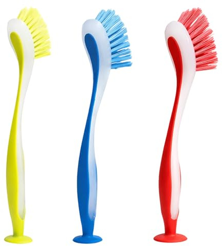3 Stück Spülbürsten, Geschirrbürste, Spülbürste Mit Saugnapf, Spülbürsten Kunststoff Bürste, für die Küche,zur hygienischen Trennung von Reinigungsaufgaben（ In Blau, Rot und Grün）