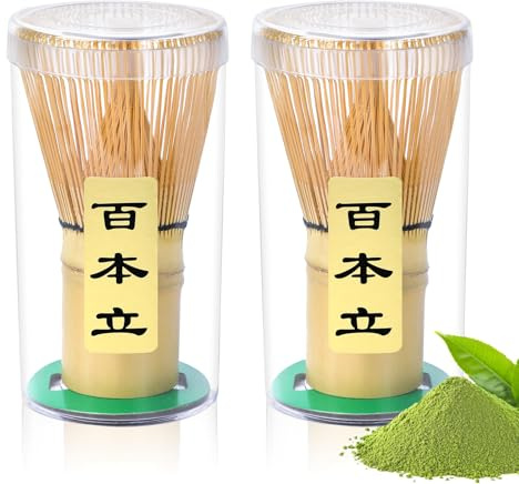 Alyvisun Set da 2 Fruste Matcha in Bambù con 76 Setole, Chasen Artigianale, Frusta Tradizionale per un Matcha Cremoso e Schiumoso, Ideale per la Cerimonia del Tè