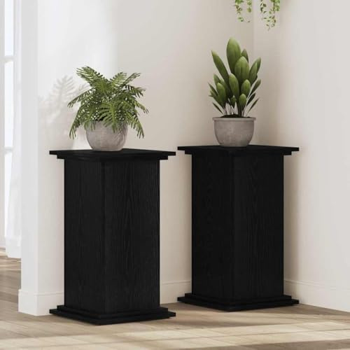FWIKDUN Columna para plantas, color negro y negro, aspecto de roble, 33 x 33 x 60 cm, para interior y exterior, con construcción de material de madera y fácil montaje