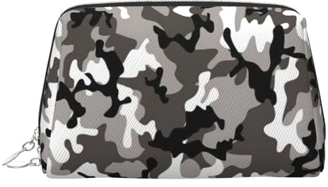 Ack - Bolsa de maquillaje de camuflaje gris y blanco con compartimentos, bolsa de aseo portátil para mujer, Silver, One Size