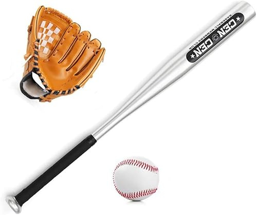 Basebollset Basebollträ + Baseboll + Basebollhandskar 25 Tums Basebollträ I Aluminiumlegering 10,5 Tums Pvc-basebollhandske Basebollkit För Ungdomar, Brown, One Size