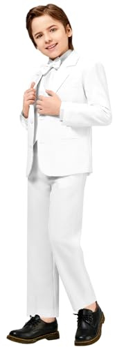 Luca Gabriel Toddler Boys' 5 Piece Classic Fit Formal White Suit Bowtie Set - Size 12