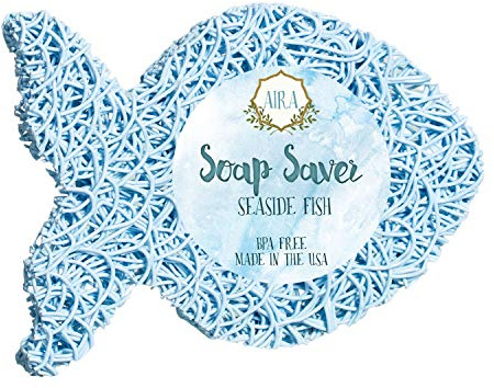 Aira Soap Saver - Soap Dish & Holder - BPA Free Shower & Bath Holder - Drains Water, Circulates Air, Extends Soap Life - Easy to Clean, Fits Sets - Seaside Fish