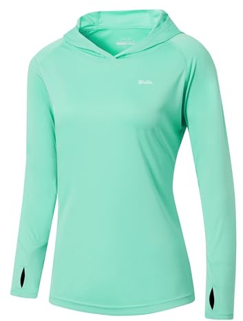 Willit Women's UPF 50+ Sun Protection Hoodie SPF Shirt Long Sleeve Hiking Fishing Outdoor Shirt Lightweight Hoodie Light Green XL