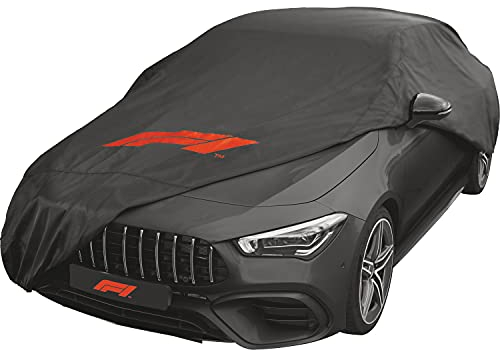 Formula 1 Autoabdeckung Vollgarage Auto Abdeckplane Atmungsaktiv, Staubdicht, Wasserdicht, Autohülle für Winter und Sommer,Größe L, Schwarz