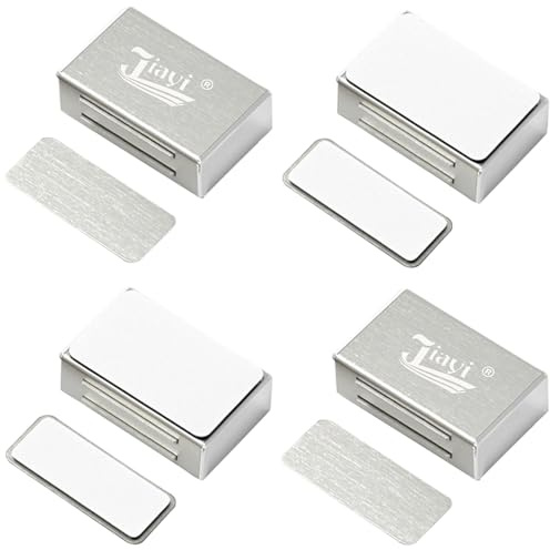 Jiayi 4 Pack Magnetic Cabinet Catches Adhesive Door Magnets Kitchen Stainless Steel Magnetic Door Catch for Kitchen Cupboard Wardrobe Closet Drawer Latch No Drilling