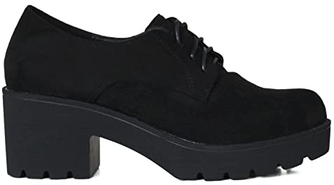 Altamoda Zapatos de Mujer Blucher con Plataforma y Cordones de Ante Negro (Numeric_38)