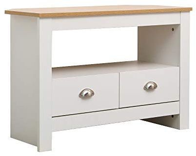 Homemade Design TV Stand Entertainment Unit with 2 Drawers Media Stand Cabinet Living Room Cabinet White and Oak