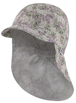 Sterntaler Schirmmütze mit Nackenschutz Millefleurs - Kindermütze mit UV -Schutz 30 - Schirmmütze Mädchen mit Druckmuster - Sonnenkappe Kinder aus Baumwolle - blassgrün, 55