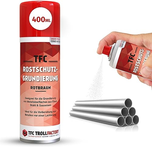 TFC Rostschutz Grundierungsspray- Hochwirksames, Schnelltrocknendes Anti-Rostspray - Rostschutzfarbe mit Kratzfestigkeit - Überlackierbar - Roststop in Rotbraun für Innen- und Außenbereich |12x 400 ml