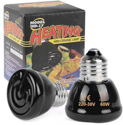 Adiwo 60W Bombilla de Ceramica Reptil Bombilla de Calor Infrarroja de Cerámica, 2pcs Negro para Calefacción de Reptiles