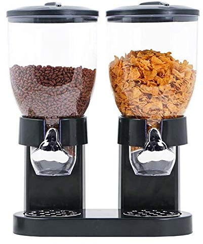 OHMG Doble Dispensador de Cereales,Distribuidores de Cereales Duo,Dispensador de Cereales,Cornflakes Dispenser,Sin BPA, Cornflakes Dispenser para Frutas Secas (Negro)