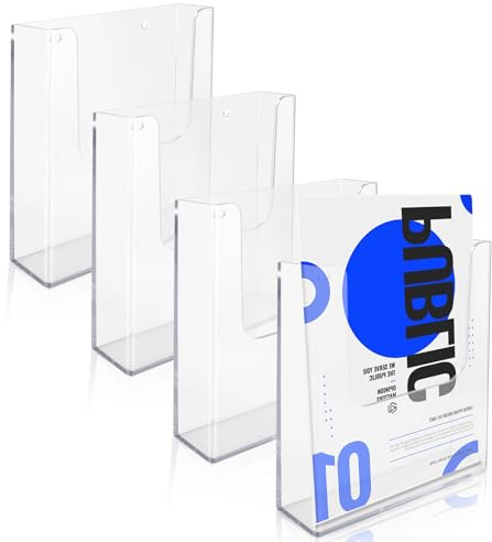 VIDETOL 4 Stück Acryl Wandprospekthalter A4, Prospekthalter Wand A4, Prospekthalter Flyerständer, Transparent Zeitschriftenhalter Wand für Menü, Kataloge, Flyer