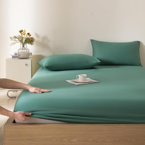 Betttuch sitzt perfekt 71 * 79inch 3 Stück, langstapelige Baumwollbettwäsche und Kissenbezug, einfarbige Matratzenschutzhülle für Apartmenthotels, Türkis 1