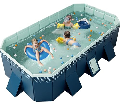 WIRHAO Foldable Non-Inflatable Kids' and Adults' Outdoor Swimming Pool Hard Plastic Shell Kid Pool for Backyard Dog Pools (113 x 66 x 20)