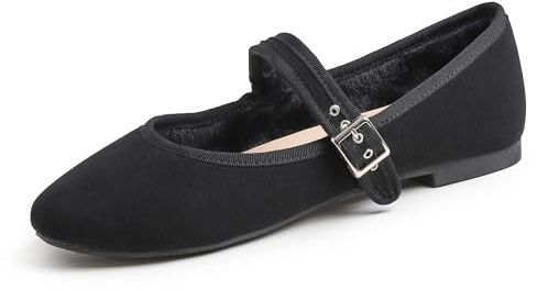 Feversole Women's Soft Cushion Extra Padded Mary Jane Scarpe Basse Classiche Décolleté Eleganti Mary Jane con Fibbia Morbida Scarpe da Ballo per Balletto per Donna Velluto a Coste Nero 37 EU
