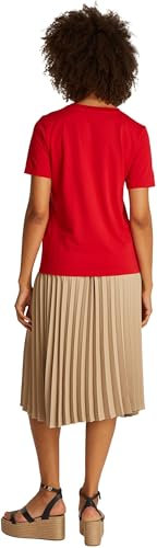 Tommy Hilfiger Damen T-Shirt Kurzarm Contrast Flag Tee mit Rundhalsausschnitt, Rot (Primary Red), XL