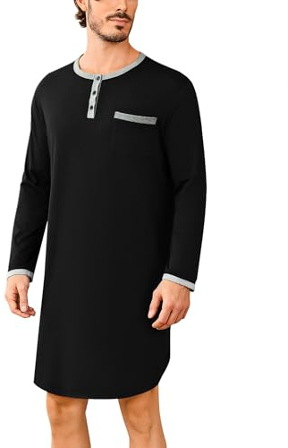 Uniexcosm Hauts de Pyjama pour Hommes, Chemise de Nuit à Manches Longues et col Rond avec Boutons, pour Une Maison décontractée à l'hôpital