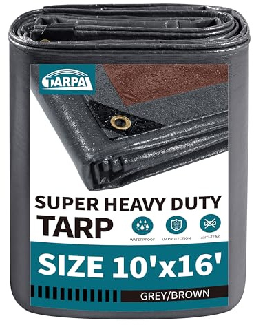 TARPAL tarp 10x16 Feet Super Heavy Duty Tarps Cover 20mil,Grey/Brown tarp