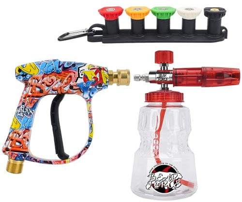 Bear Force Hochdruckreiniger-Wasserpistole, M22-ID14 mm und 1/4 Zoll Schnellentriegelung, Schneeschaumkanone, 1 l Flasche, perfekt für Autowäsche und Innenhofreinigung, für Autoreinigung