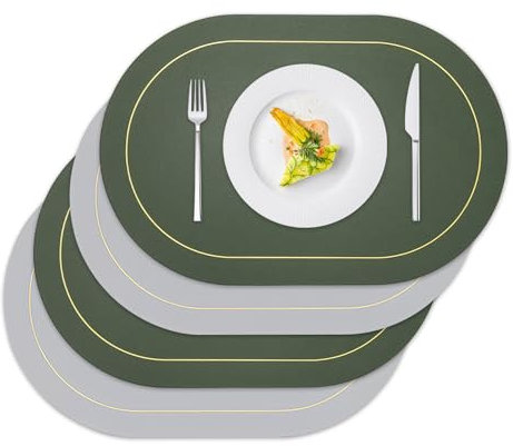 4 Stück Tischsets PU Leder, Abwaschbar Doppelseitigen Platzdeckchen, Ovale wasserdichte rutschfeste Hitzebeständig Platzsets, Platz-Matten für Küche Speisetisch, für Zuhause, Restaurant, Hotel