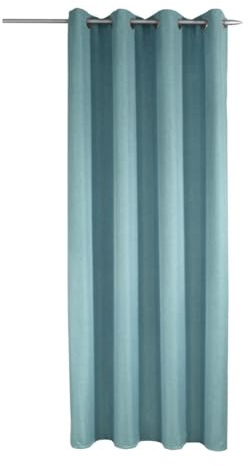 Sehlbach Tenda pronta per l'uso con fettuccia, Texture in lino, Blu, 135 x 245 cm, Tessuto coprente, Con occhielli per un facile fissaggio, Certificato Oeko-Tex, Nastro accorciante incluso