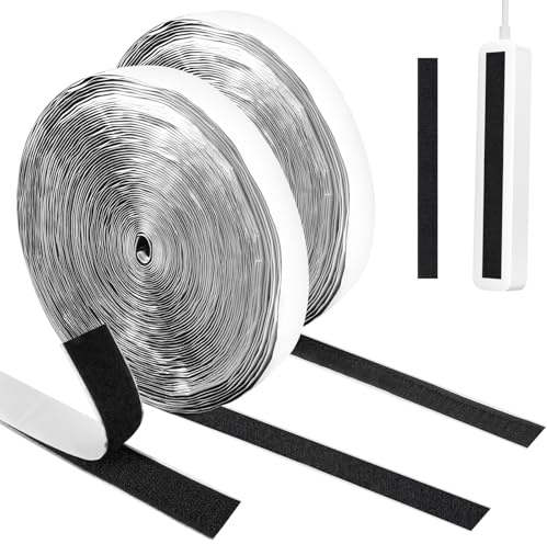 2 Pièces 20m X 20mm Bande Adhésives Ruban Scratch Hook Loop, Bande Agrippantes Adhésives avec Crochets et Boucles, Scratch Autocollant Double Face, Hook Loop Bande pour Moustiquaire, Cadre Photo