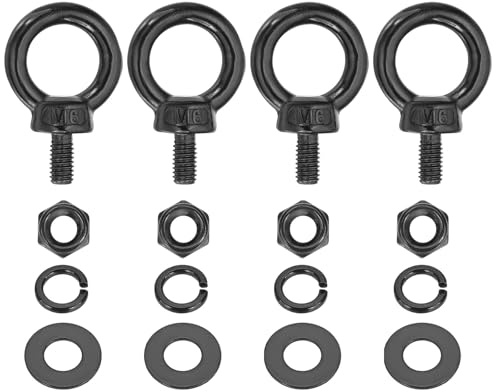 PATIKIL Bullone Ad Anello Con Spalla M6x12mm, 4Pezzi Anello Di Sollevamento In Acciaio Inox 304 Con Dado Esagonale/Rondella Di Blocco/Rondella Piatta Per Appendere Amache Articoli, Nero