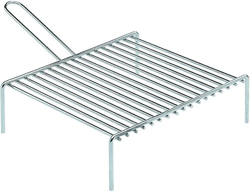 Generico Graticola Camino in Tondino di Acciaio Cromato con Piedi, Ideale per Barbecue e Arrostire, Resistente e Pratica. (30x35 cm)