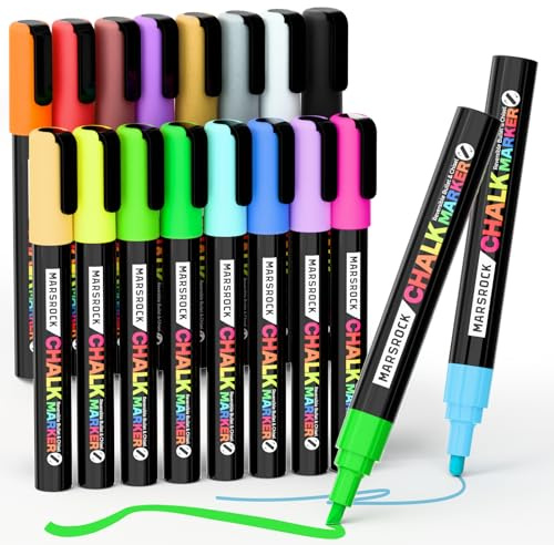 Marsrock Liquid Chalk Markers,16 Vibrant Colors Chalk Pens, Reversible Tip | Wet Erase, Water-Based Chalkboard Markers for Blackboards, Windows, Glass, Mirrors, Signs,Car– Ideal for Restaurants & Home