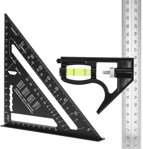 QWORK® Kit de Escuadras Carpintero Multifunción, Regla Triangular de Aluminio de 180 mm y Galga de Marcado de Acero Inoxidable de 300 mm para Trabajos de Carpintería de Precisión