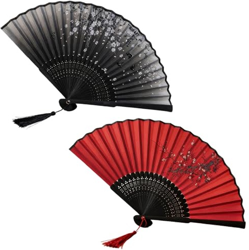 JYXNU 2 Pezzi Ventilatore Matrimoni Cinese Giapponese Ventaglio, Bambù Pieghevoli/Tascabile/Damigella Onore Ventaglio, Mano Fiore Tenuto Arredamento Ventilatore, Adatto per Regali, Feste,Decorazioni