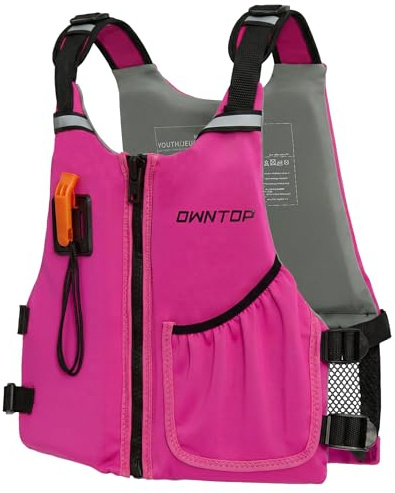 Owntop Junior Swim Vest for Kids 30-50kg, Buoyancy Aid with Whistle, Breathable Mesh Back & Pocket, Adjustable Neoprene Float Jacket for Kayaking, Canoeing & Swimming, Boys & Girls 6-13 Years