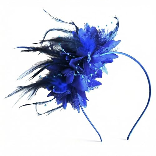 Fascinator fascinator con piume, 20 x 20 cm, fascinator per matrimoni, per donne (blu)