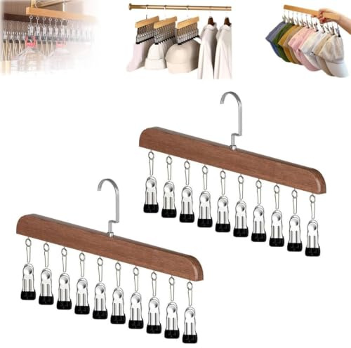 Detesaya Utrymmesbesparande byxhängare och galgar, multifunktionell roterande klädhängare för förvaring av 10 delar, 35 × 1,5 × 21 cm, för sovrum, garderob och beställning, trä och metall, vintage